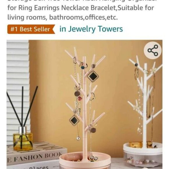 Jewelry stand, White - tree branch, rotational base - Picture 1 of 3